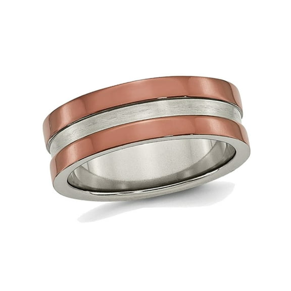 Mens Chisel Titanium 8mm Wedding Band Ring with Brown Plating