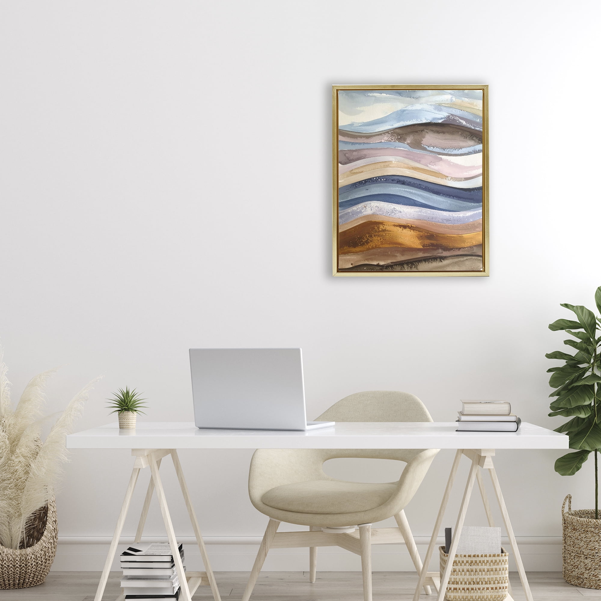 Stupell Industries Ocean Flow Layers Gold Framed Floater Canvas Wall Art, design by Alonza Saunders