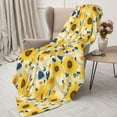 thumbnail image 3 of Sikiie Navy Blue Leaf Sunflower Cozy Flannel Fleece Throw Blanket: Lightweight & Thick for All Seasons - Perfect for Women, Men, & Kids"80"x60", 3 of 6