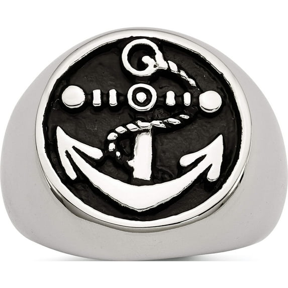 Stainless Steel Antiqued And Polished Anchor Ring (Size 10) Made In China sr483-10