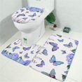 thumbnail image 2 of Pink Butterfly Flower Pattern Bathroom Rugs Sets 3 Piece,Toilet Cover Set,Absorbent Non Slip Bathroom Mats Sets with U-Shaped Contour Rug Toilet Rug Set, 2 of 5