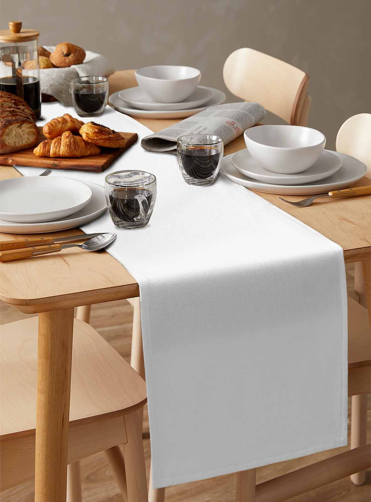 nqOlkjepod White Table Runner 90 Inches Long Farmhouse Dress Scarves, Pure White Solid Color Simple Minimalism Art Dining Tablerunner for Coffee Table/Kitchen Island/Party Décor, 13" x 90"