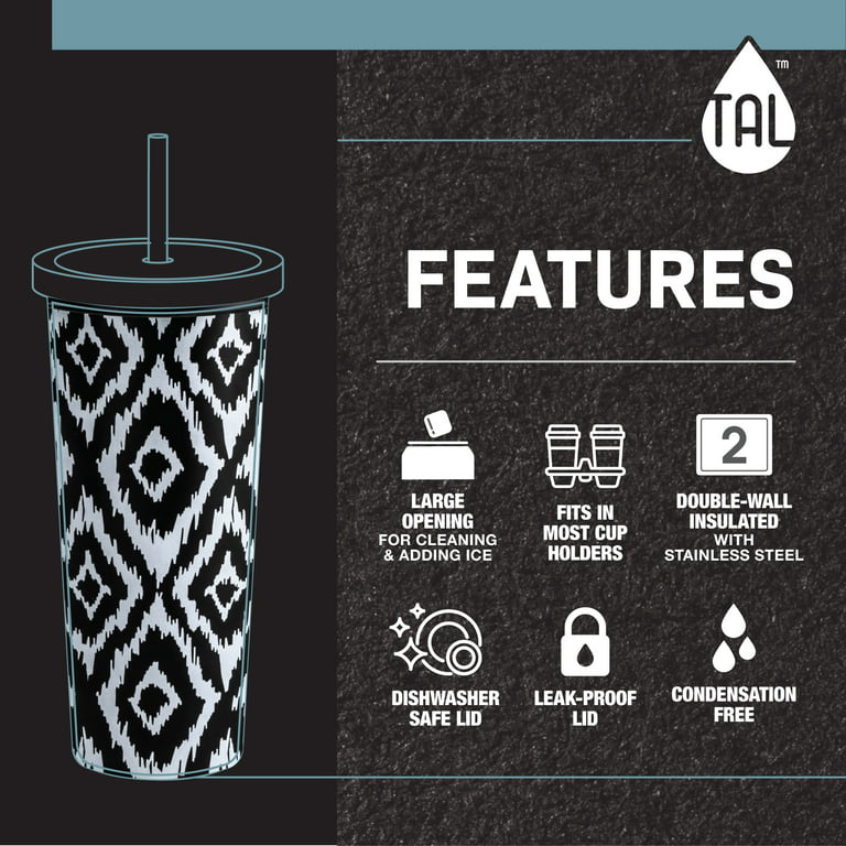 TAL Stainless Steel Coolie Black and White Ikat Print Tumbler - Walmart  Finds