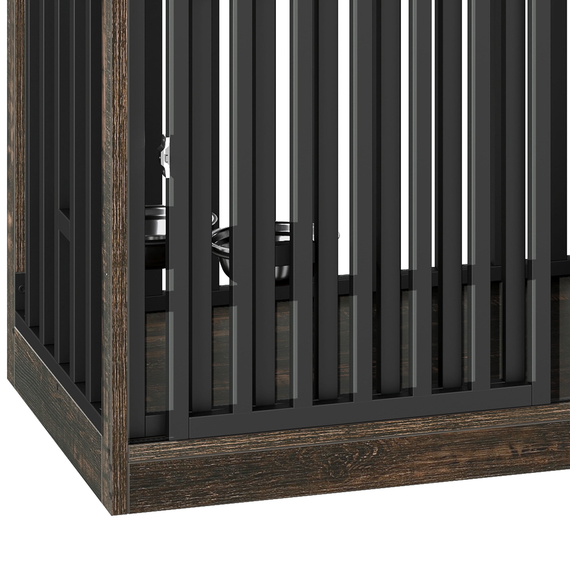 Uforic 71" Double Dog Crate Furniture, Heavy Duty Wood Dual Kennel TV Stand with Sliding Doors & Dog Bowls (Black)