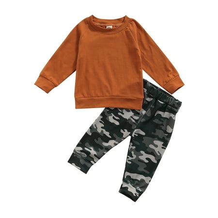 

Sunisery Infant Baby Girls Boys Spring Autumn Outfits Long Sleeve Tops Shirt Camo Ribbed Pants Clothes