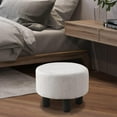 thumbnail image 6 of IVV Upholstered Footstool Ottoman in Beige Linen - 12.5" Small Round Ottoman/Shoe Changing Stool/Sofa Footrest/ for Living Room, 6 of 6