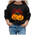 thumbnail image 2 of Krdevn Kids Red Bow Cherry Pumpkin Graphic Crewneck Sweatshirt Long Sleeve Casual Pullover Top for Halloween Holiday Outfit Black,5-6 Years, 2 of 4