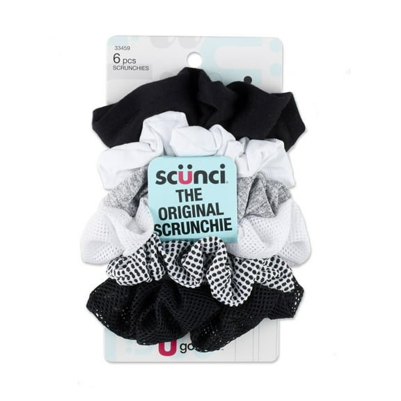 Scunci Scrunchie Hair Ties in Soft Stretch Fabric, Black & White, 6 Ct