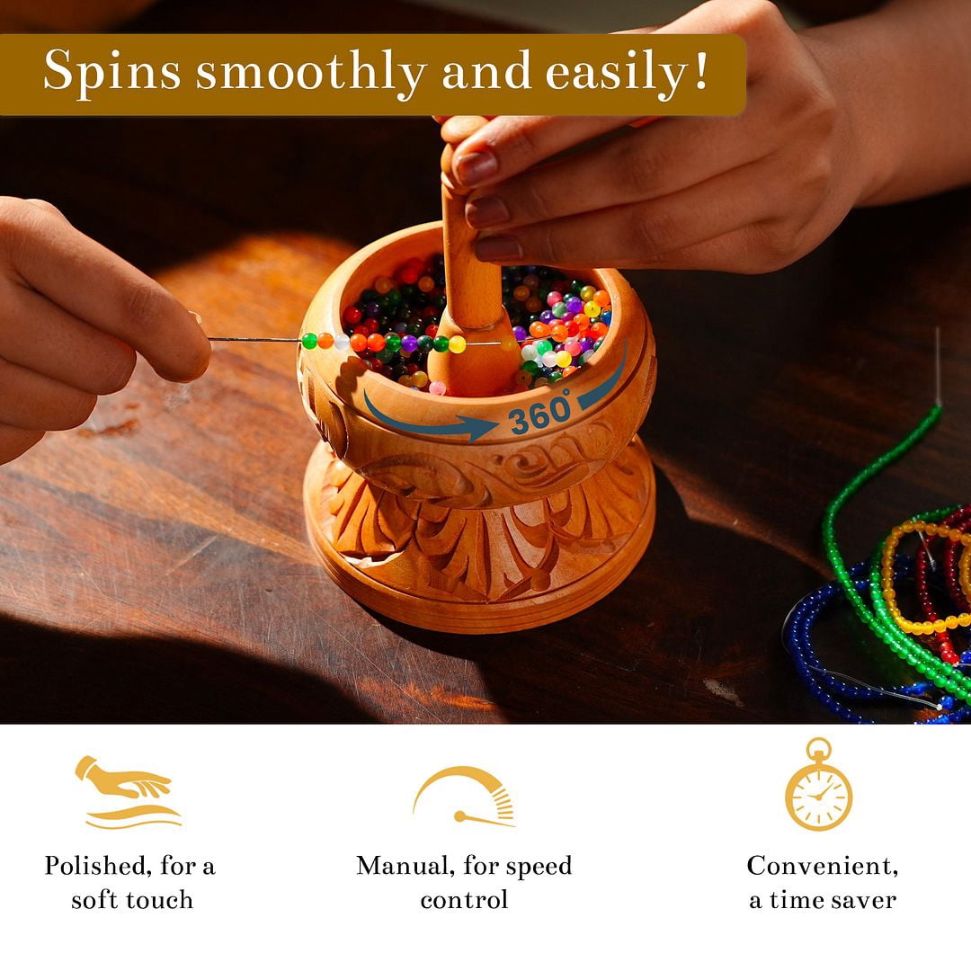 Clay Seed Bead Spinner Kit for Jewelry Making with Big Eye Beading Needle and 3 Meter Wire - Necklaces Bracelets Makers Wooden Crafting - Birthday Anniversary Christmas Gifts for Womens - Haldoo