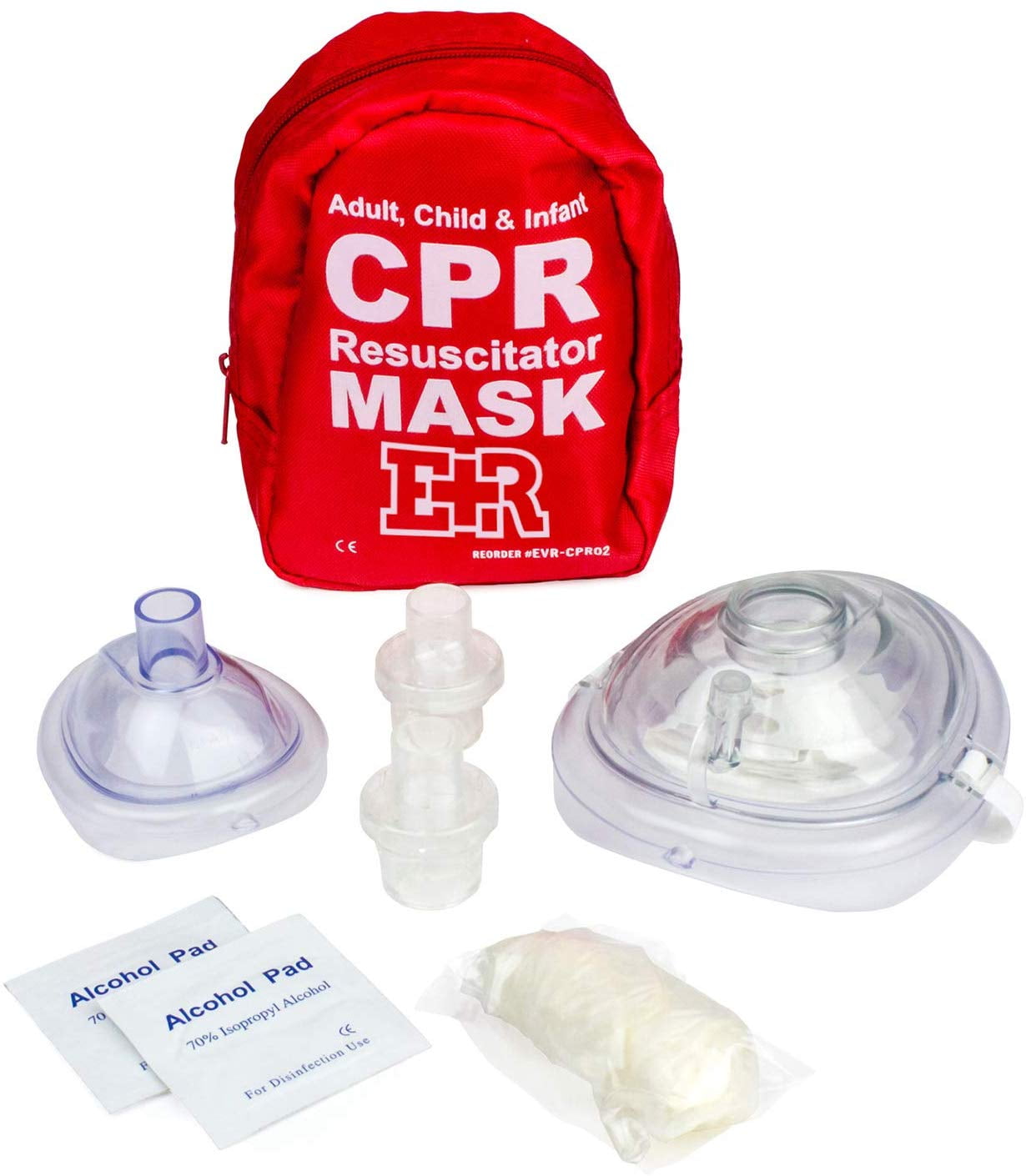 Ever Ready First Aid Adult and Infant CPR Mask Combo Kit with 2 Valves (With Pair of Nitrile Gloves & 2 Alcohol Prep Pads)