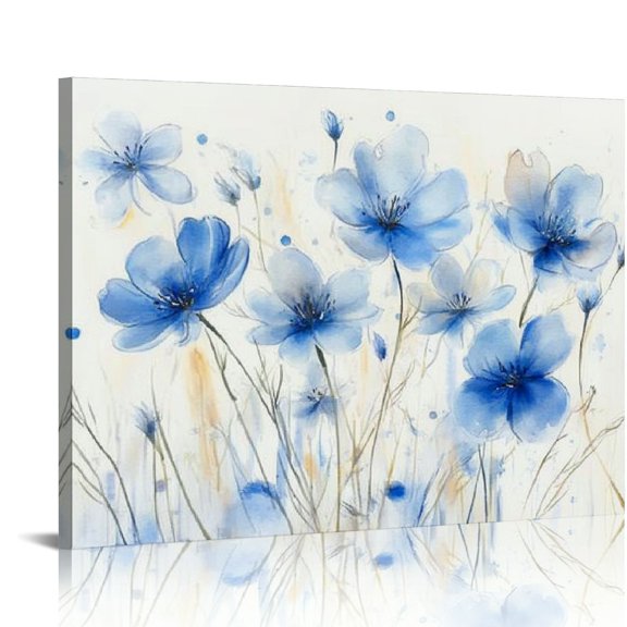 Patifu Blue Flower Picture Modern Gallery Wall Decor Abstract Flowers for Teen Girl Bedroom Modern Bathroom Bedroom Living Room Ready To Hang 20x16in