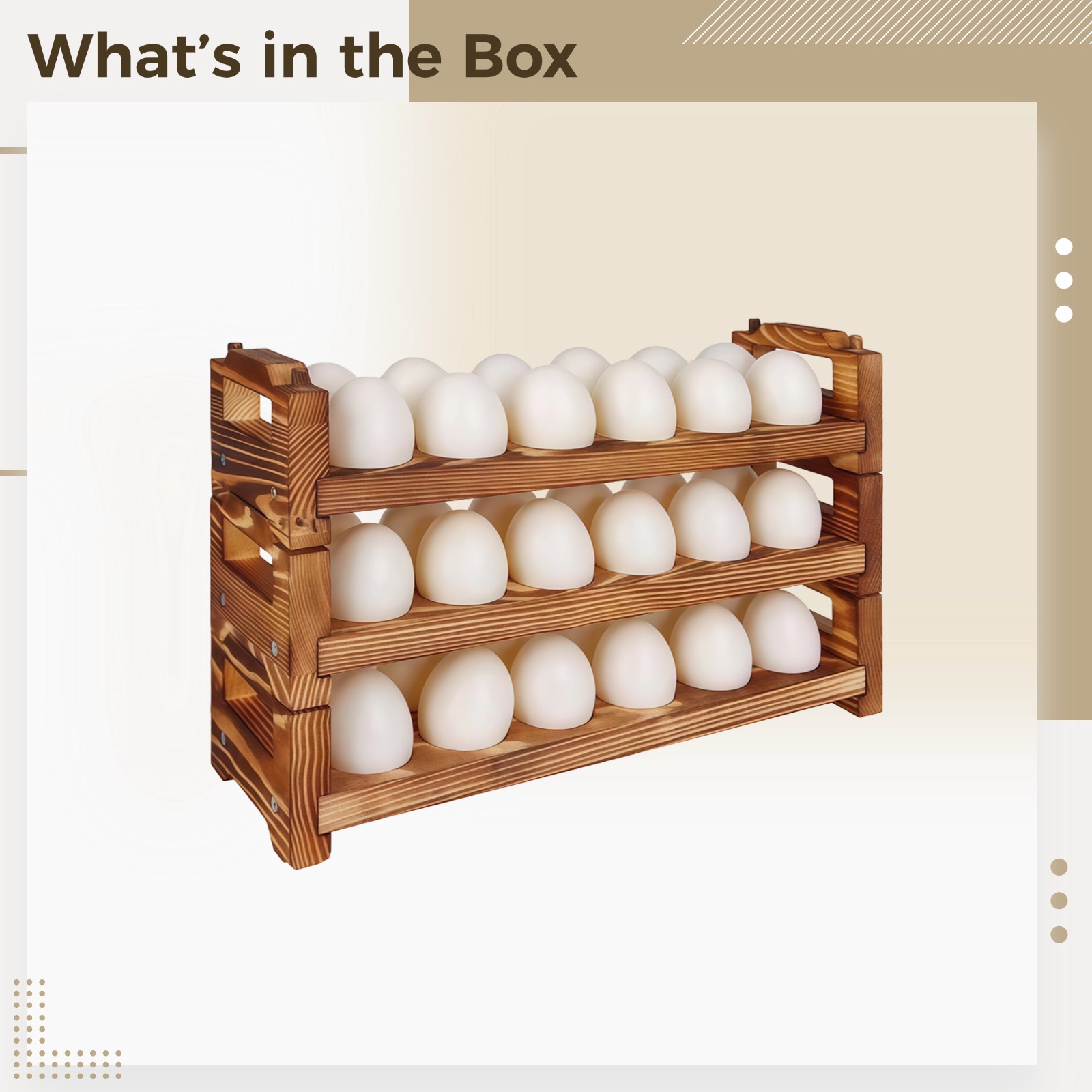 3 Pcs of Egg Rack for Fresh Eggs, Stackable Wooden Egg Holder for Countertop, Quail & Pigeon Eggs Display, Rustic Design, Stable & Long-Lasting, Space-Saving Kitchen Storage