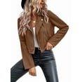 thumbnail image 2 of Women'S Cropped Zipper Long Sleeve Suede Faux Leather Blazer Jacket Autumn Fashion Outerwear Coffee XL, 2 of 7