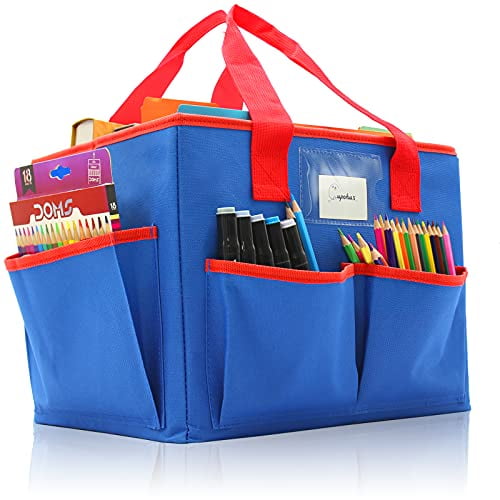Teacher Organizer Storage Kid Large Craft and Art Tool Bag for Supplies with Compartments and Pockets Blue Oxford Tote Bag for Artist 