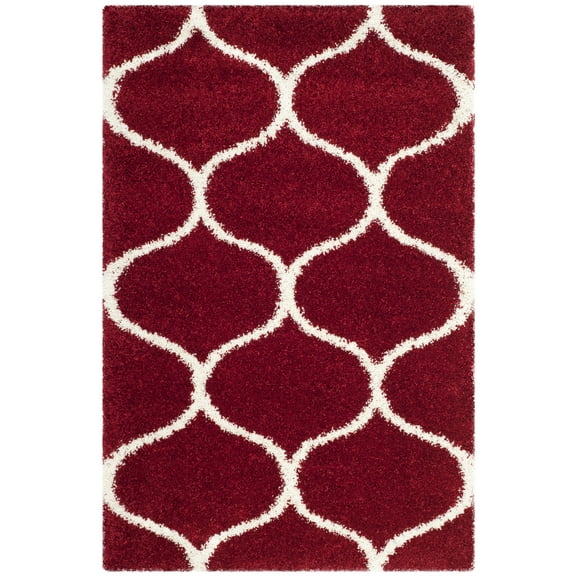 SAFAVIEH Hudson Arline Geometric Shag Area Rug, Red/Ivory, 4' x 6'