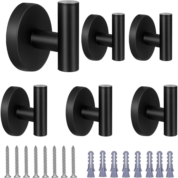 6 PCS Porta Toallas, Gancho de Acero Inoxidable Set para Baño, Dormitorio, Cocina, Sala de Estar, Garaje, Aseo Ganchos de Pared (Negro)