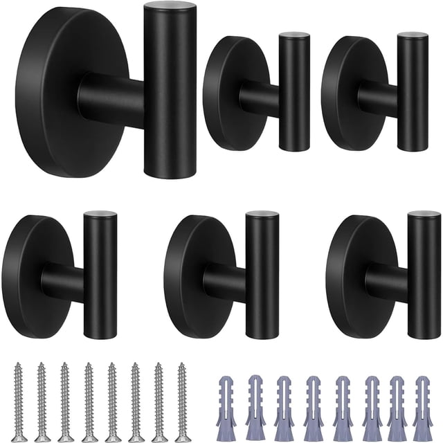 6 PCS Porta Toallas, Gancho de Acero Inoxidable Set para Baño, Dormitorio, Cocina, Sala de Estar, Garaje, Aseo Ganchos de Pared (Negro)