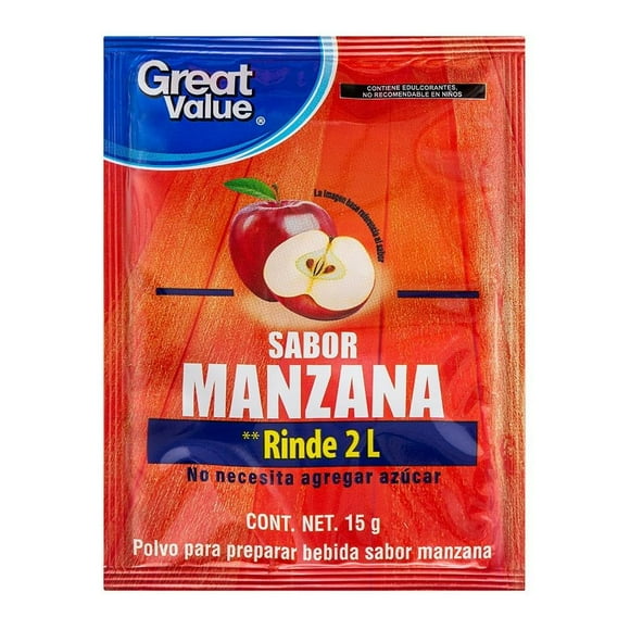 Polvo para preparar bebida Great Value sabor manzana 15 g