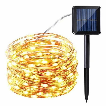 1Pcs 8 Modes Solar String Lights 100 Led IP65 Waterproof Flexible Copper Wire Sensor Control Decorative Light for Garden, Lawn, Pergola, Backyard, Gazebo, Porch, Holiday Decorations