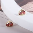 thumbnail image 2 of Gaspara Women's Drop Shape Lab Created Red Garnet 14K Yellow Gold Plated Heart Stud Earrings, 2 of 4