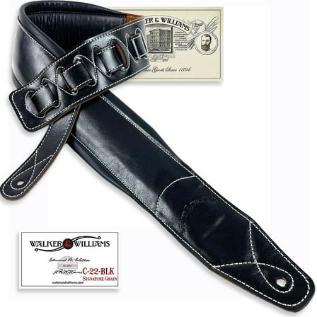 Walker & Williams C-22-BLK Extra Wide Double Padded Black Leather Guitar Strap