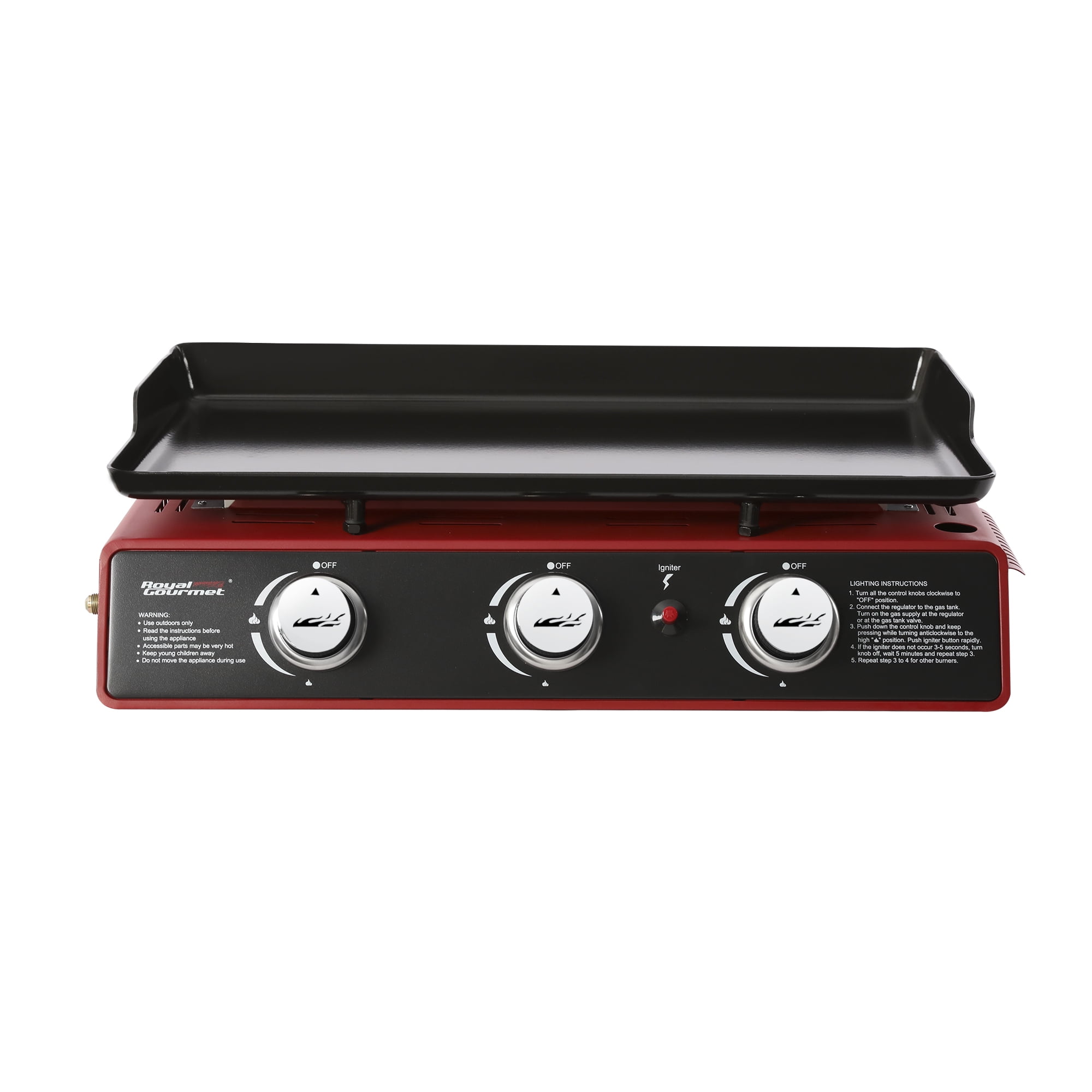 25,500 BTUs Black Royal Gourmet PD1301S 24-Inch 3-Burner Portable Table Top Gas Grill Griddle