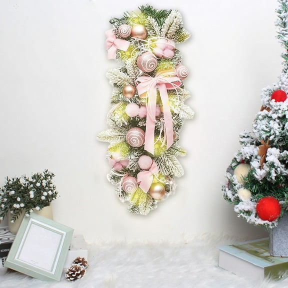Christmas Wreath,Light Up Christmas Wreath 2025,Prelit Stairway,Artificial Christmas Wreath,Garland with Nut Pine Branches Berry Hanging Ornaments for Xmas Front Door(Pink 20in/50cm)