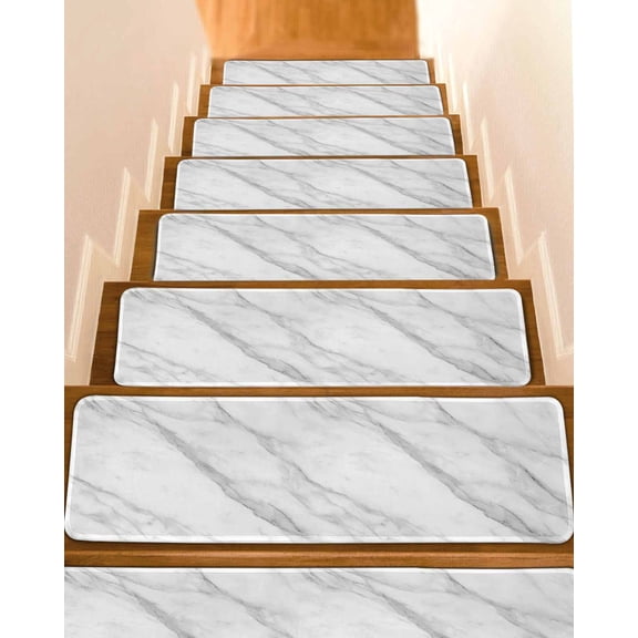Stair Treads for Wooden Steps, Marble Peel and Stick Stair Treads with Reusable Adhesive, Modern Grey White Rock Monochrome Simple Non Slip Indoor Stairs Runner Rugs Mats for Elders Dogs 8"x30" 7PCS