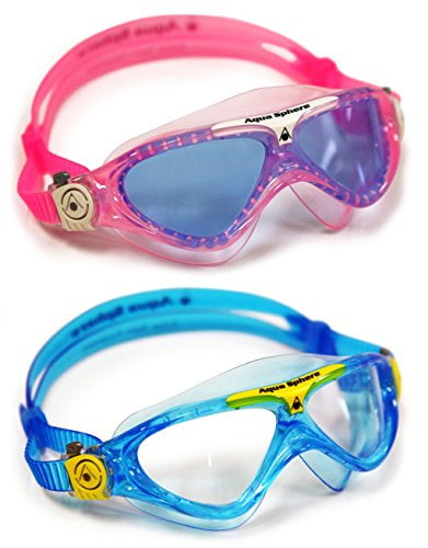 Aqua Sphere Vista Junior 2 Pack Swim Goggles, Pink and White with Blue Lens, by Aqua Sphere