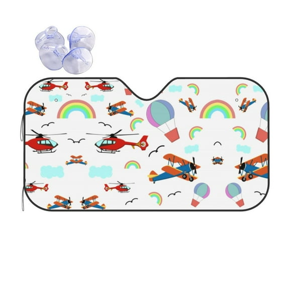 XMXY Car Sun Shade Windshield, Cartoon Doodle Rainbow Airplane Automotive Front Window Sun Visor for Cars SUV Trucks, Medium Size