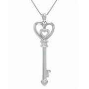 Amanda Rose Collectoin Diamond Key to Her Heart Pendant Necklace for Women in Sterling Silver on an 18" Box Chain| Real Diamonds in Sterling Silver