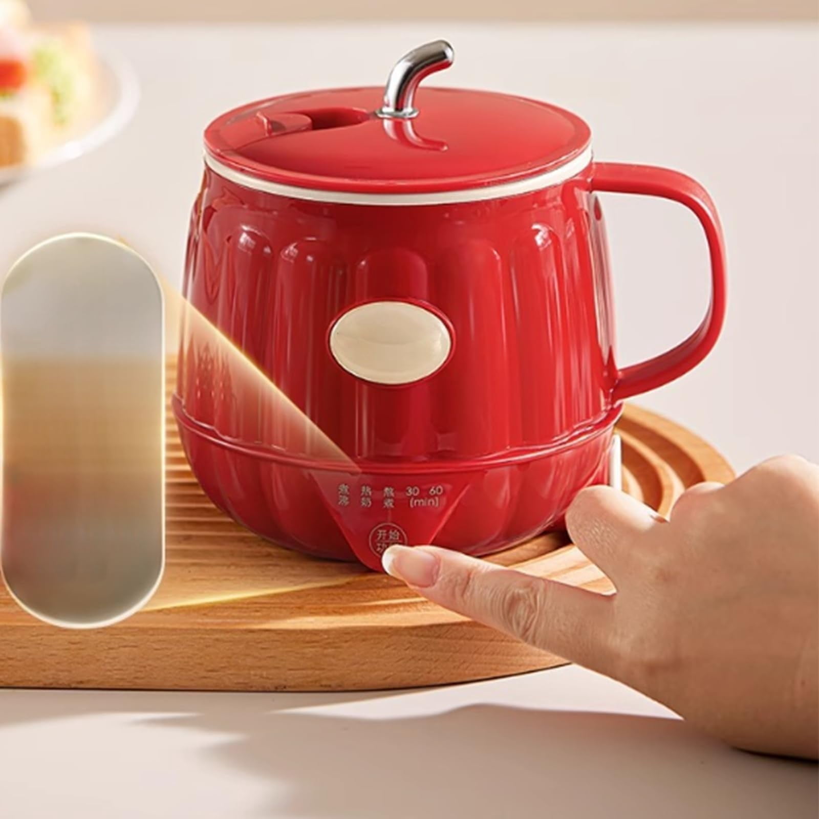 Multifunction Electric Heated Milk Cup, 600ml 3-in-1 Mini Electric Heater Cup, Portable Stainless Steel Automatic Milk Warmer,Rechargeable,for Quick Meals at Home or in The Office (Yellow)