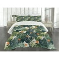 thumbnail image 3 of Ambesonne Hawaii Quilted Bedspread Set 3 Pcs, Colorful Polynesia Plant, King Size, Jade Green Fern Green, 3 of 5