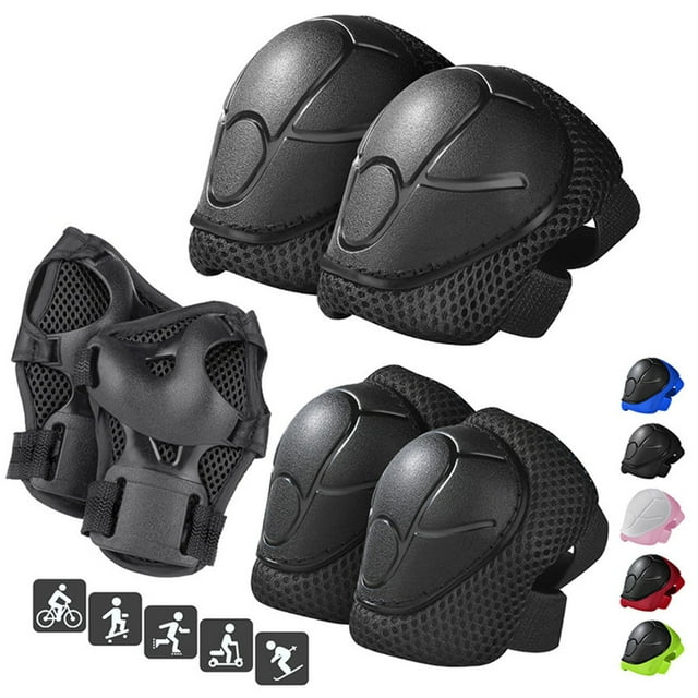6-Piece Kids Protective Gear Set - Knee/Elbow/Wrist Guards for Skateboarding Roller Skating Biking, Adjustable PE Shell Padding
