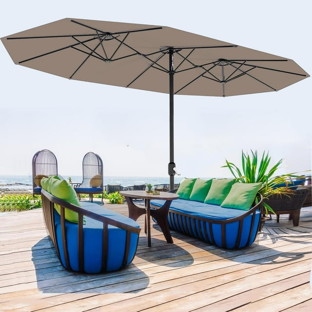 Best Sun Protection – 13FT Double-Sided Rectangular Patio Umbrella – Extra Large, Waterproof & Windproof Canopy, Commercial Grade, Crank Handle – Poolside, Garden, Deck, Backyard – No Base Included