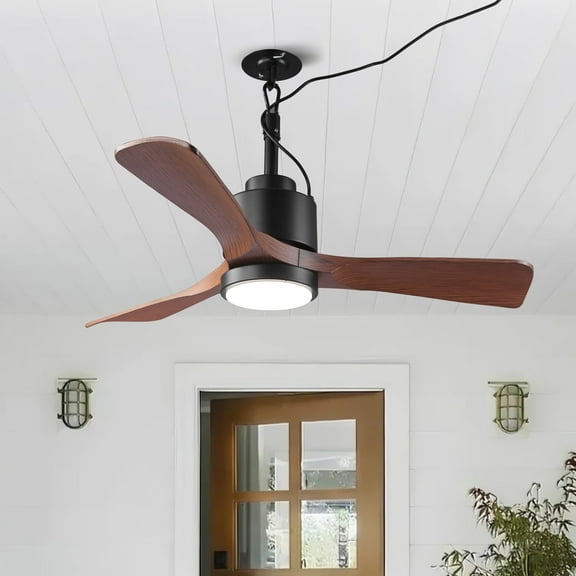 42" Modern Black Outdoor Smart Ceiling Fan with Dimmable LED Light and Remote Control