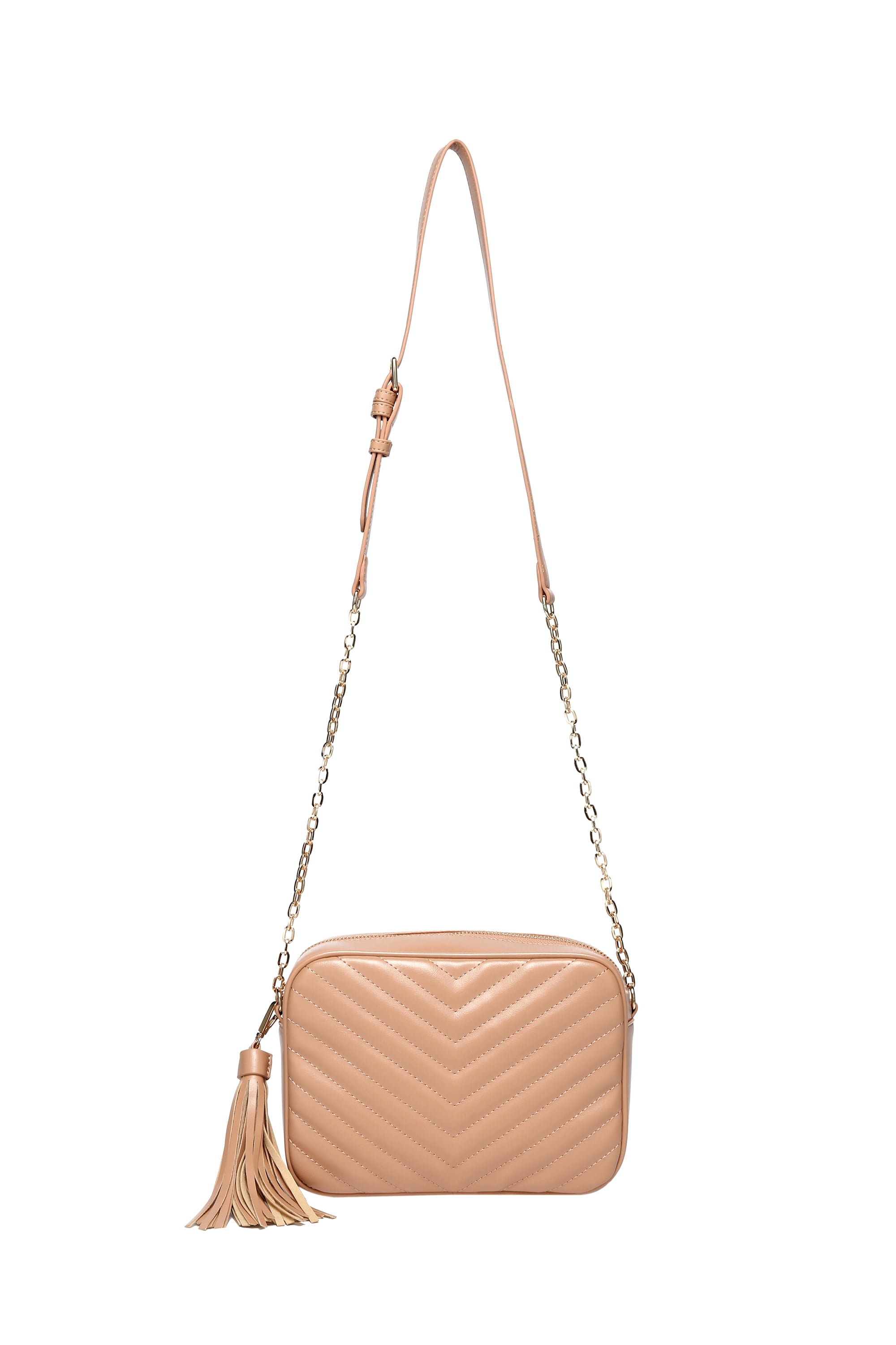 Daisy Rose Quilted Shoulder Cross body bag for Women with tassel - PU Vegan Leather - Blush