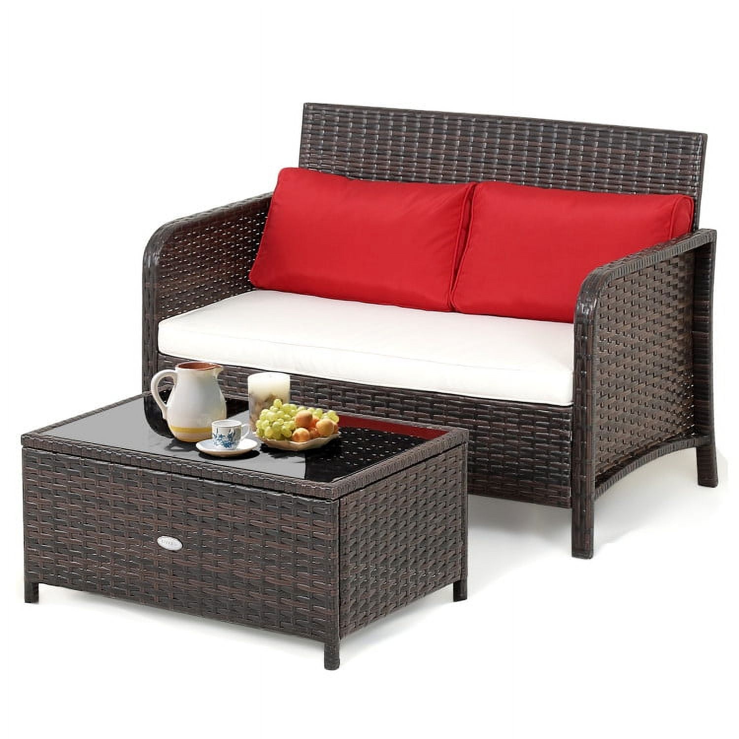 Aimee Lii 2 Pieces Wicker Loveseat Set with Coffee Table, Outdoor Patio Furniture