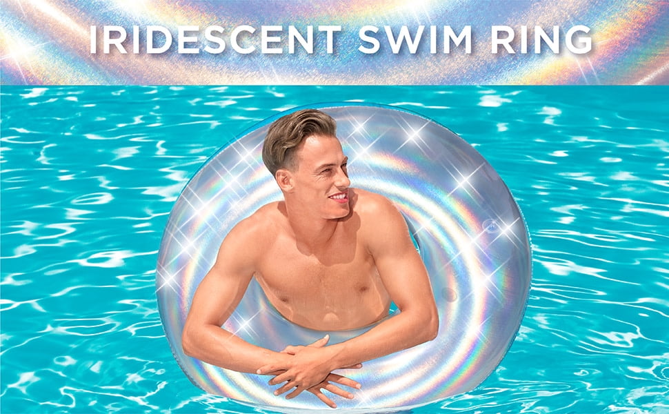 H2OGO! Inflatable Iridescent Silver Swim Tube 42” Pool Float, for Children & Teens 12+