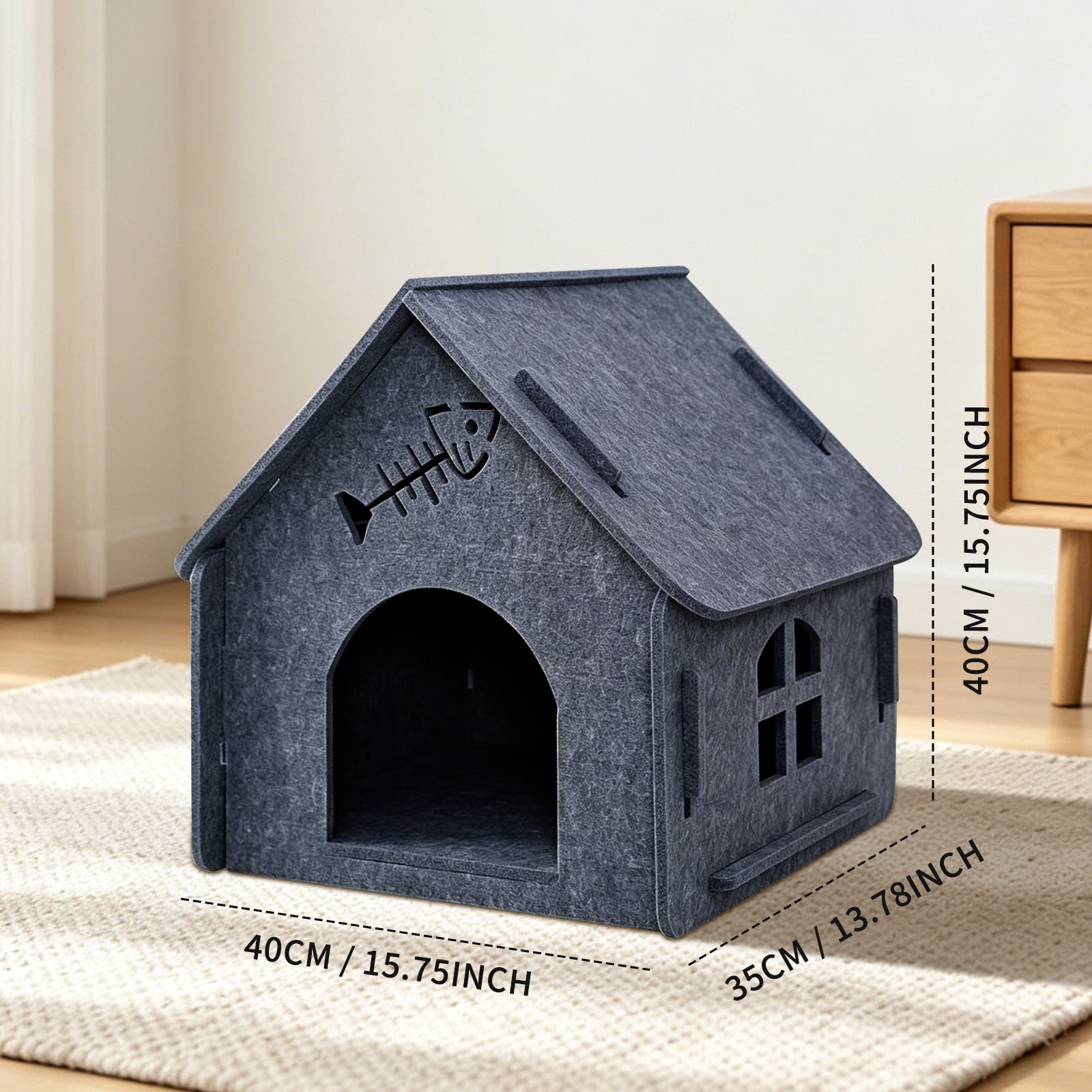 Pet Cat Nest House, Removable Condo Shelter Indoor Cozy Washable Soft Sleeping House, Gray 40*35*40cm