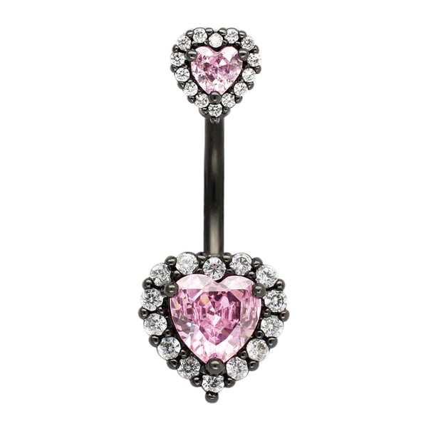 Excepro Anillo Para Ombligo Con Circonita Cúbica De Doble Corazón De 14G (1,6 Mm), Piercing Para El Cuerpo De Acero Quirúrgico 316L, Joyería