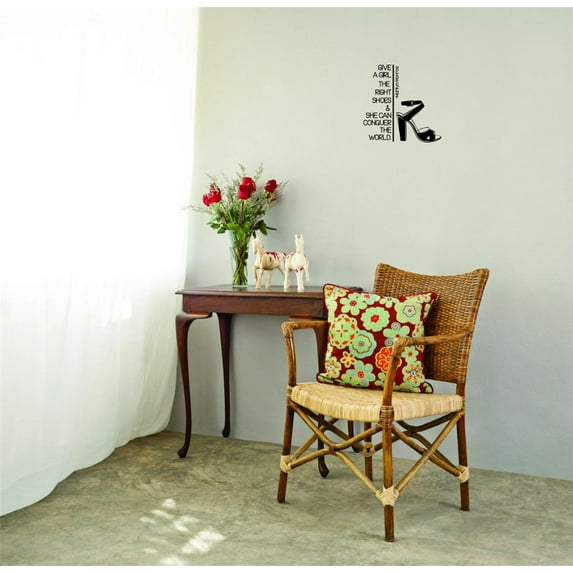 Decal Wall Sticker Give A Girl The Right Shoe She Can Conquer The World. Quote Bedroom Closet Home Decor Picture Art 16 x 16 Inches