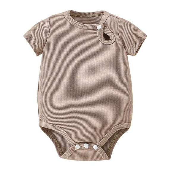 XYIJANI Clearance Baby Onesies Baby Girl Short Sleeved Solid Color Baby Onesie Summer Cute Fashion Small Buckle Romper Solid Color Newborn Baby Fart Coat Baby Boy Clothes (Brown,73)