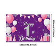 thumbnail image 3 of Purple Backdrop Banner with Glittery Happy 1st Birthday Text Balloons Gifts and Star Elements Birthday Party Decoration Photography Props Party Supplies, 3 of 8