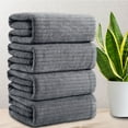 thumbnail image 4 of Jessy Home 4 Pack Dark Gray Stripe Large Bath Towels Set Oversized Microfiber Bath Sheet Soft Towel Set, 4 of 10