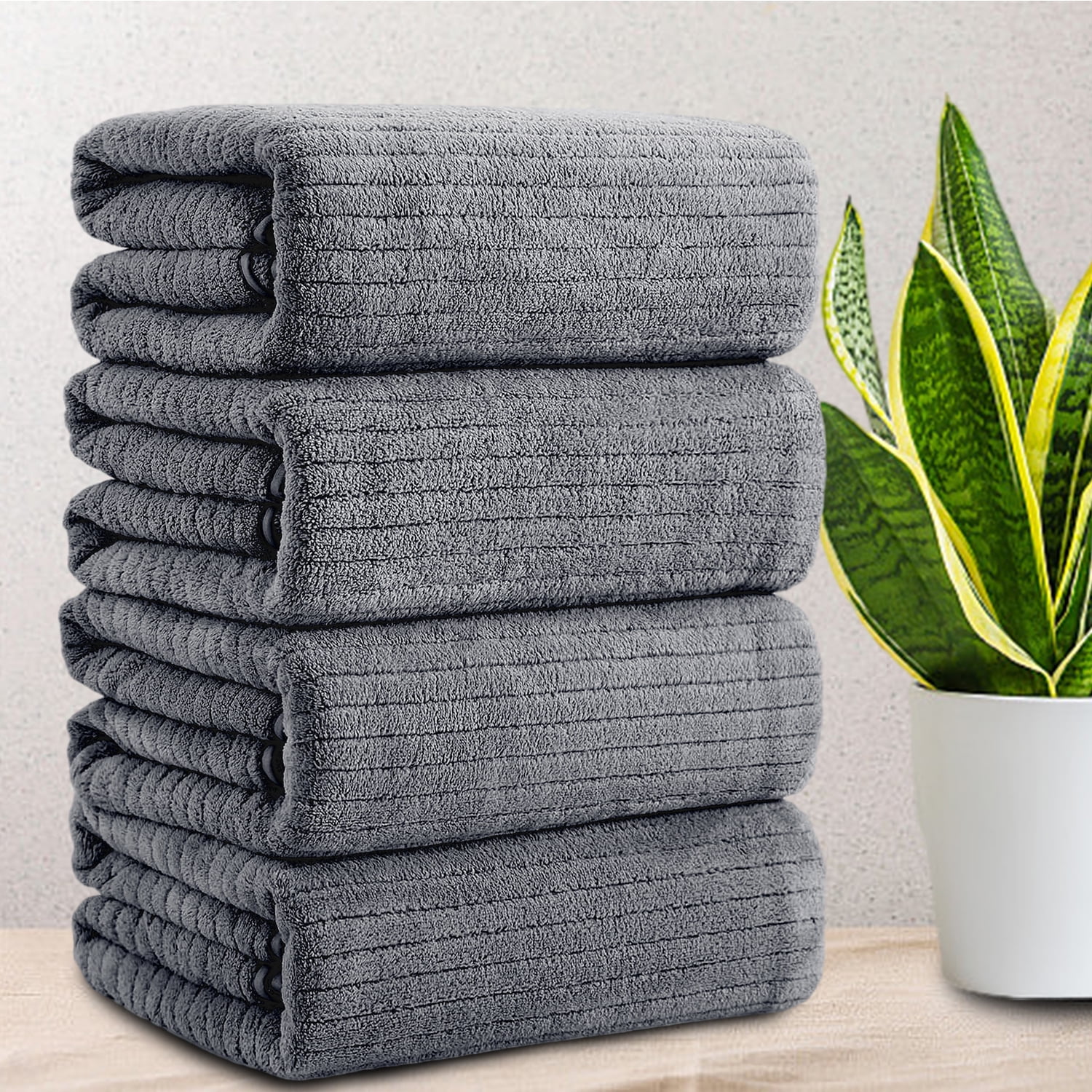 Jessy Home 4-Pack Striped Bath Towel Set, Dark Gray photo 7