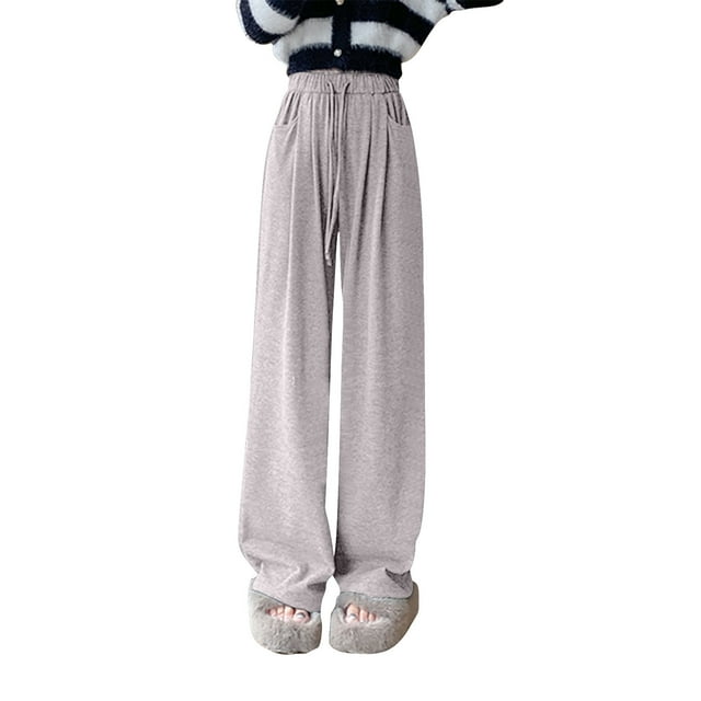 Chbgutlmr Lounge Pants for Women Straight Leg Drawstring Elastic Waist Solid Color Casual Loose Trousers
