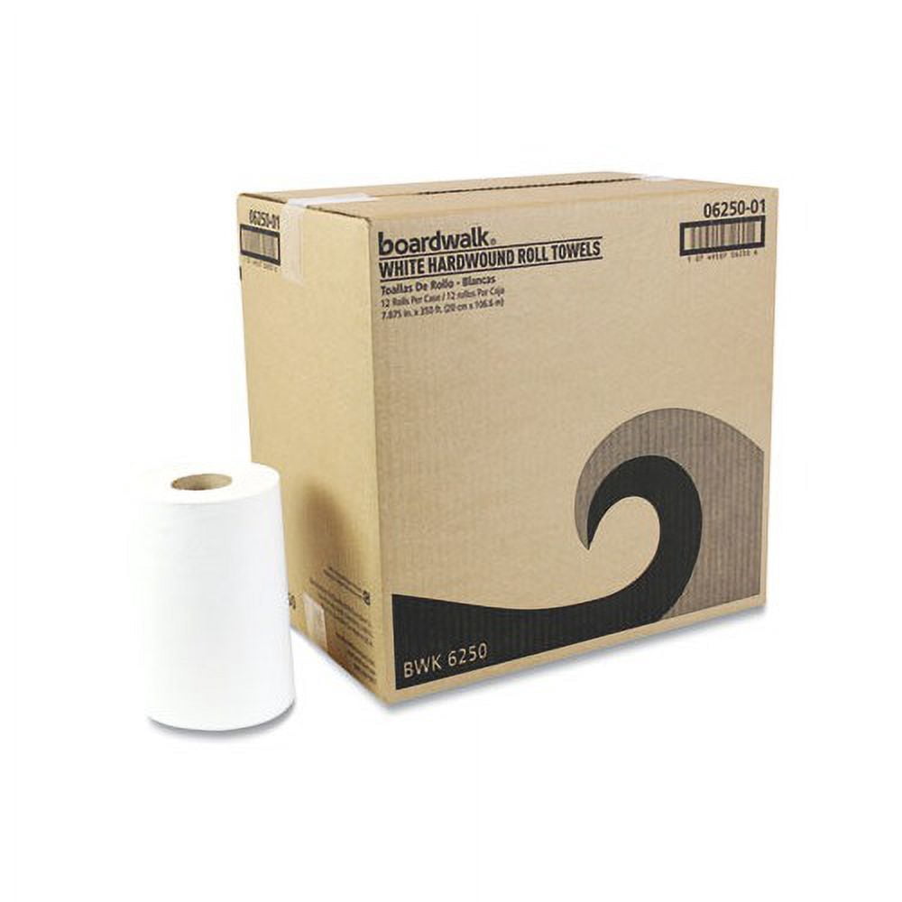 Hardwound Paper Towels Nonperforated 1-Ply White, 350 ft, 12 Rolls/Carton