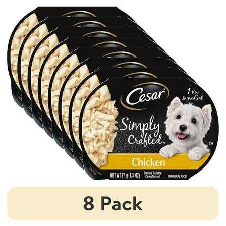 (8 pack) Cesar Simply Crafted Chicken Wet Dog Food, 1.3 Oz Tub