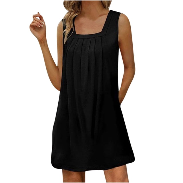 Birdeem Robe d'Été pour Femmes, Mode, Unie, à Encolure Carrée, Sans Manches, à Enfiler